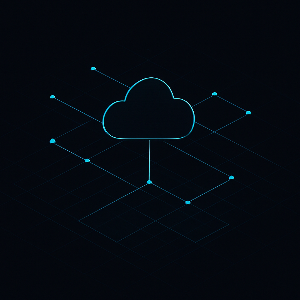 Abstract visualization of distributed cloud server infrastructure and network nodes